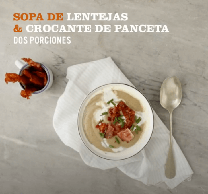 Sopa de lentejas y crocante de panceta